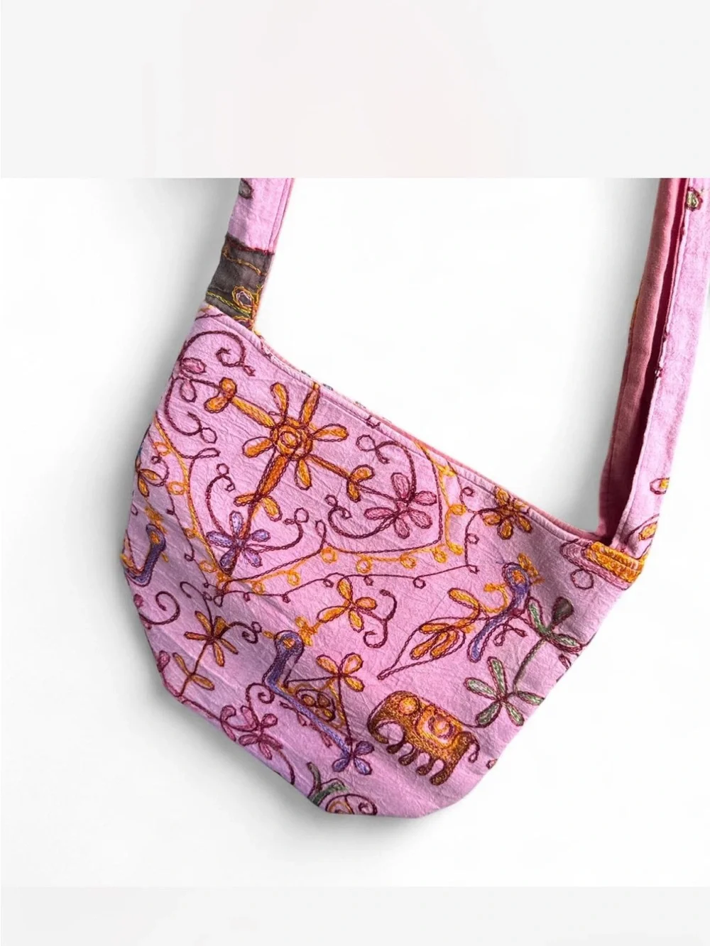 Boho Pink Embroidered Shoulder Bag